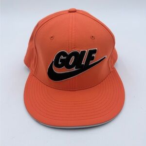 Nike Golf Hat Cap Orange Snapback Adjustable Golf Swoosh Spellout Dri-Fit Vented